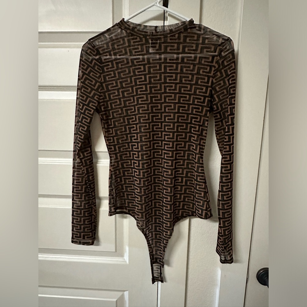 Mesh bodysuit top black/brown pattern